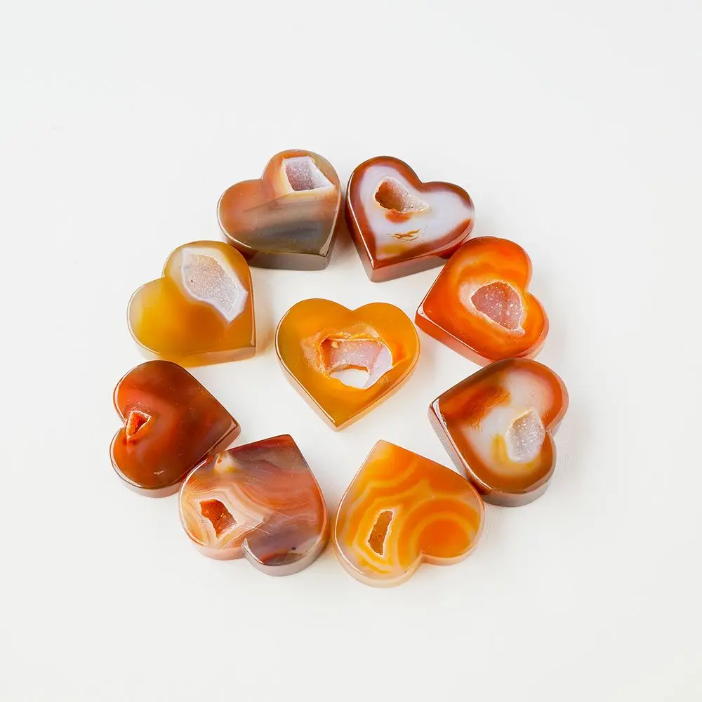 

Crafts Energy Home Ornament Desktop Decoration Red Agate Crystal Stone Heart Geode Cluster Natural Crystal Healing Gem
