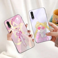 cute pink sailor moon phone case tempered glass for huawei p30 p20 p10 lite honor 7a 8x 9 10 mate 20 pro