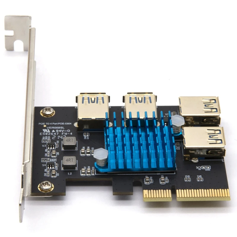 

PCIE 1 to 4 Extender PCI-E to PCI-E Adapter 1 Turn 4 PCI-Express Slot 4X to 1X USB 3.0 Riser Multiplier Card Converter
