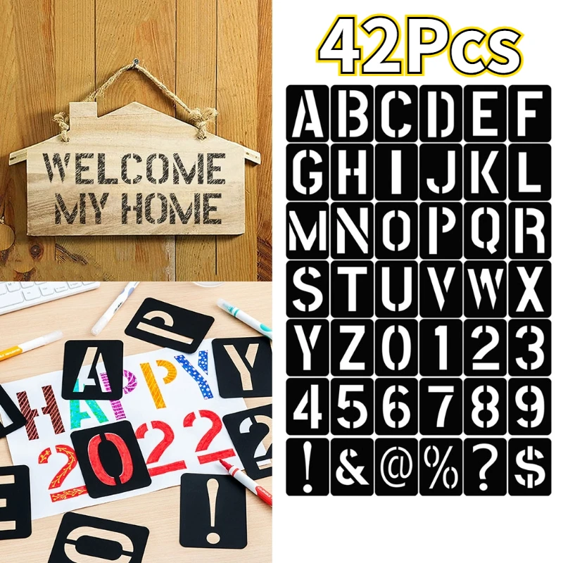 

42PCS Reusable Alphabet Number Stencils Set Layering Stencils for DIY Painting Scrapbooking Embossing Album Paper Card Template