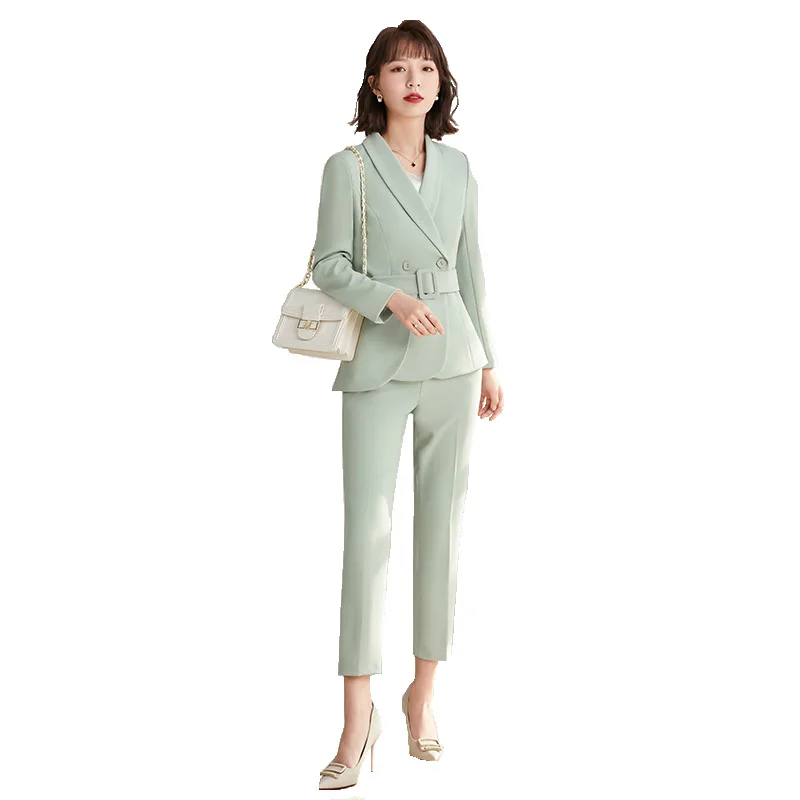 

2023 Spring Autumn Newest Arrival Women Business Suits With Belt High Quality Blazer Professional Pantsuit Office Work Wear