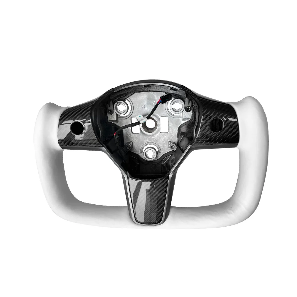 

Белая кожаная накидка на руль Yoke, рулевое колесо из углеродного волокна, Центральная отделка для Tesla Model 3 2017up