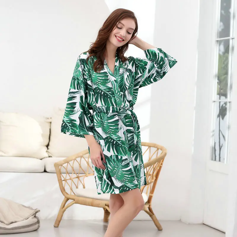Women Cotton Robes Tropical Leaf Robes Bride Robe Bridal Robes Bridesmaid Robes Wedding Gift Leaf Sleepwear Bathrobe