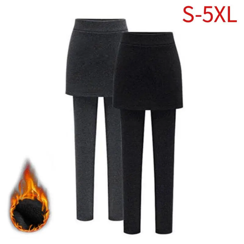 Skirt Leggings Women Winter Warm Culotte Fleece Lined Tights Wrap Brushed Large Plus Size Thermal Pants Leggins Leg Warmers 5XL