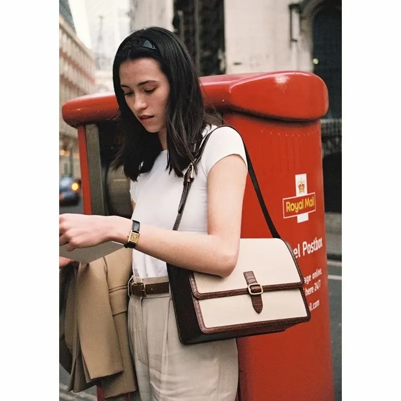 

Cotton Linen Canvas Patchwork Messenger Bag Women Lady Cowhide Square Handbag Two Size Postman Crossbody Bags 2022 Luxury Design