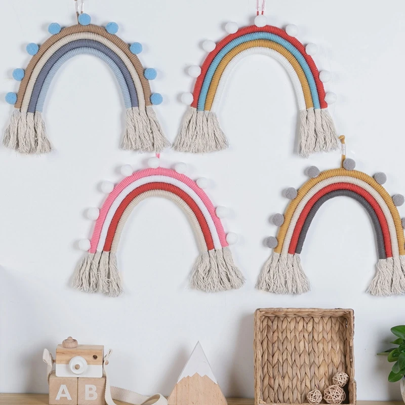 

Nordic Woven Tapestry Rainbow Hand Woven Pendant Tassel Decoration Wall Hanging Photo Props Macrame Home Decor
