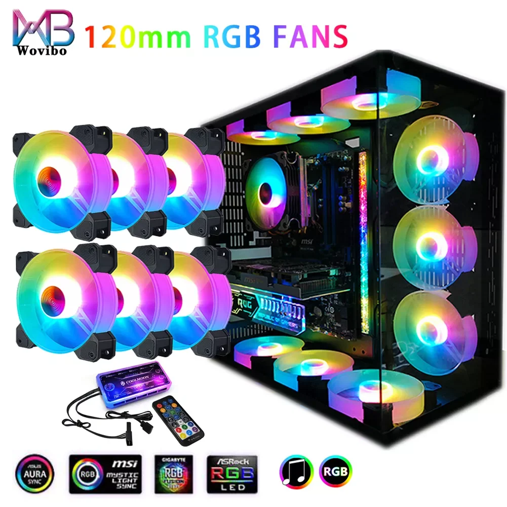 

Computer Case 120mm Fan RGB 6PIN Colorful Lamp Radiator Cooler Mute PC 5V DC ARGB Ventilador Chassis Fans Aura Sync