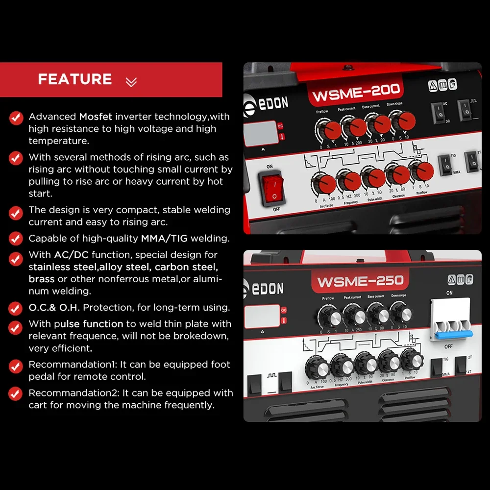 EDON 380V алюминиевый импульс WSME-315 290A ACDC СВАРОЧНЫЙ ИНВЕРТОР TIG MMA СВАРОЧНАЯ МАШИНА
