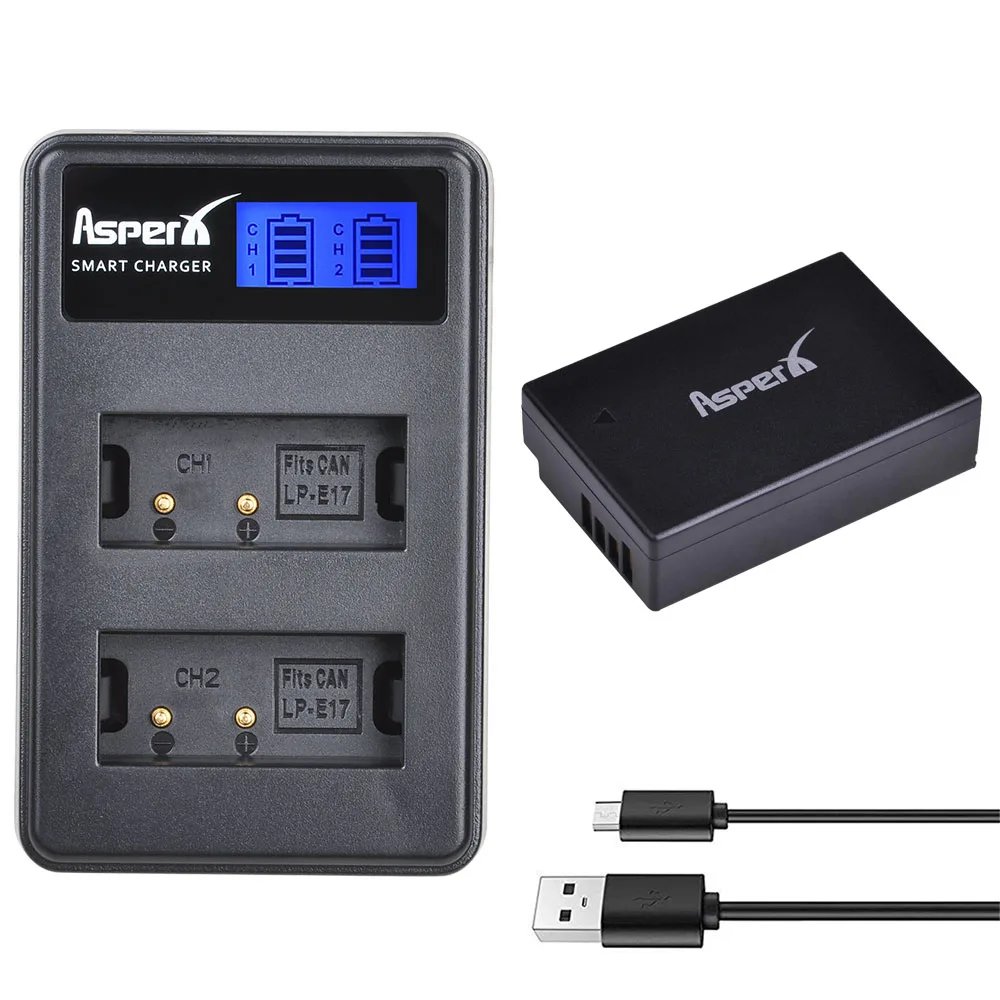 

AsperX LP-E17 LPE17 Bateria 1350mah Li-ion LP E17 Battery + Dual Charger for Canon EOS RP Rebel SL2 SL3 T6i T6s T7i M3 M5 M6