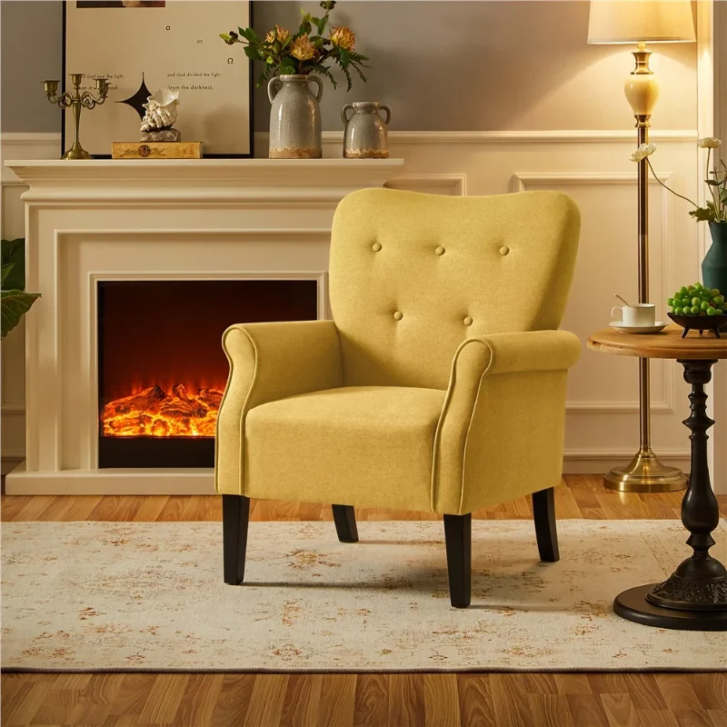 For Living Room With Wooden Leg, Yellow Egg Chair