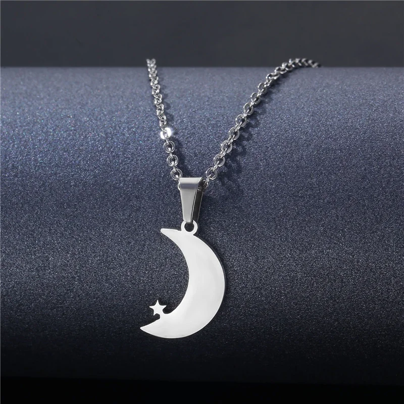 Moon Star Necklace for Women Stainless Steel Pendant Simplicity Chain Necklace Fashion Jewelry Collar Party Friend Gifts