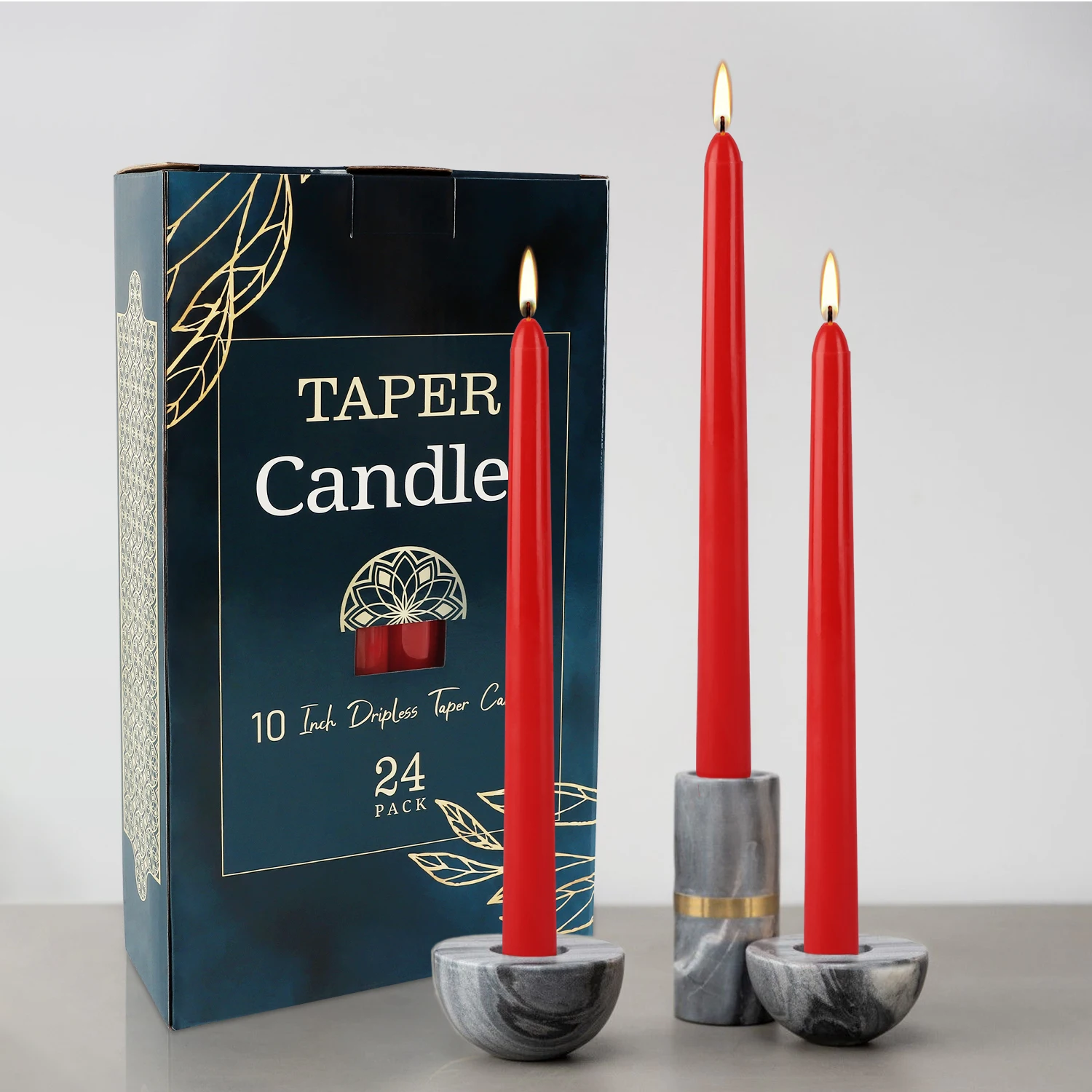 24 штуки 10-дюймовых красных маленьких восковых свечей без капель дыма