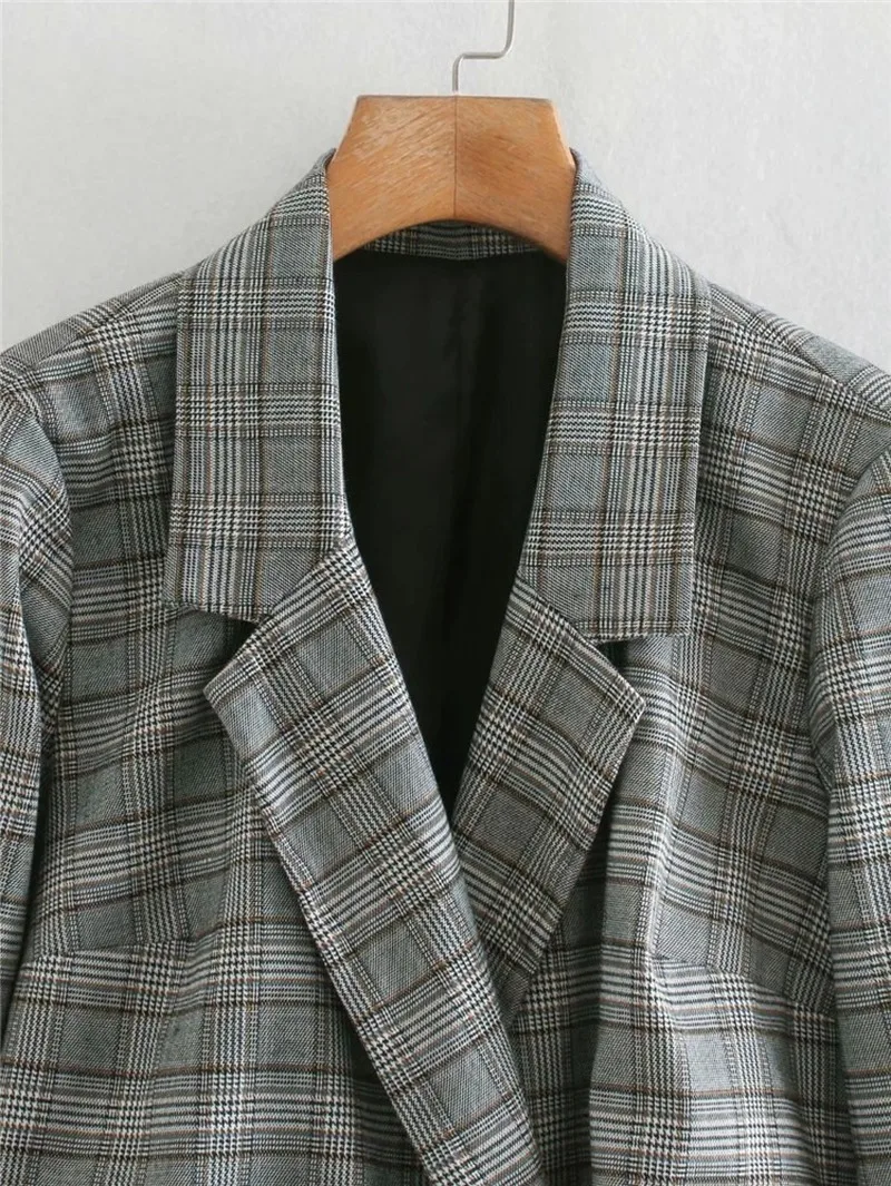 Long Plaid Blazer Dress Women Double Breasted Dress Style Blazer Office Lady Formal Clothing  Commute Blazer Suit Sexy Elegant
