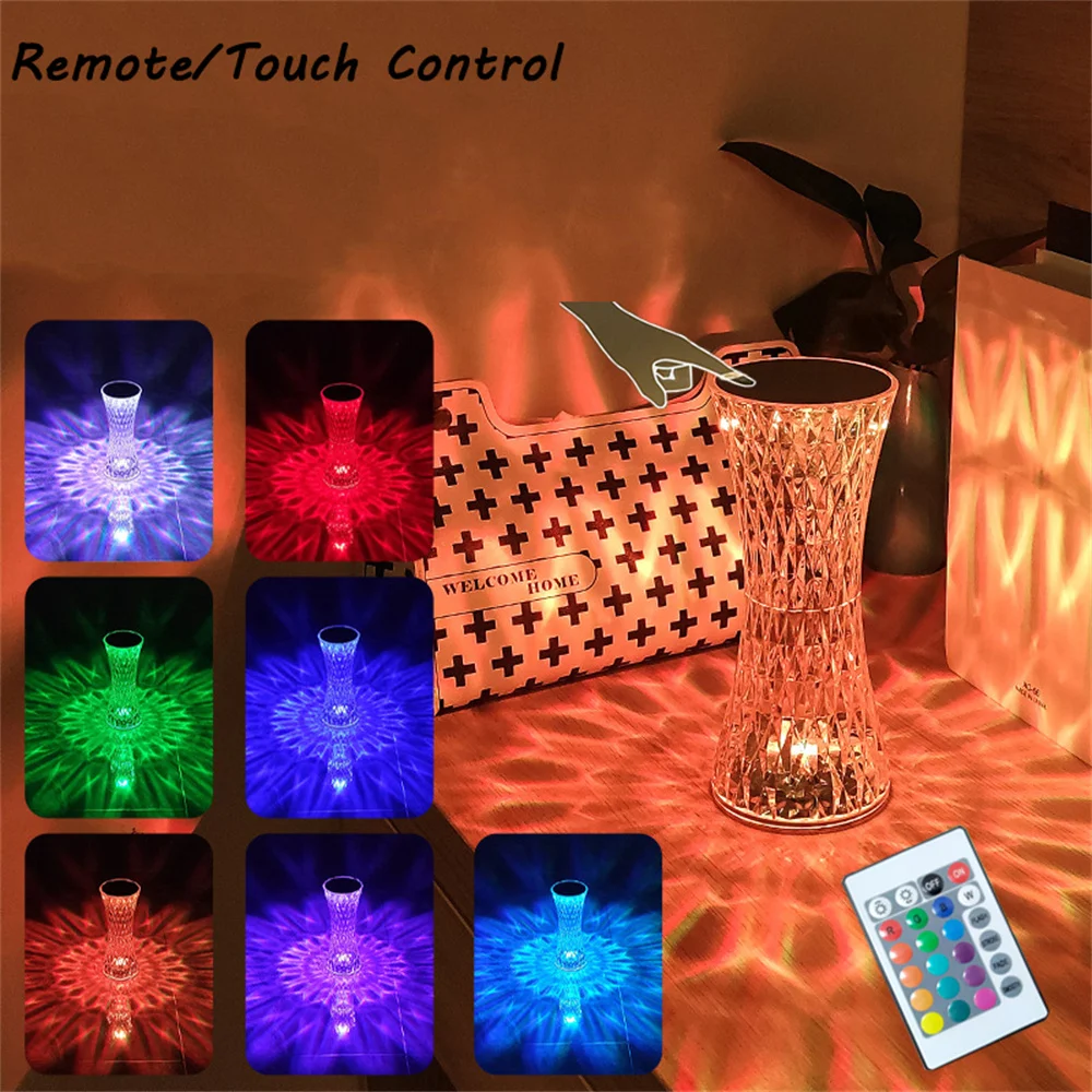 Купи Diamond Table Lamp Touch Remote Control Crystal Table Lamp Acrylic Decoration Desk Lamps For Bar Coffee Bedroom Bedsides за 1,166 рублей в магазине AliExpress