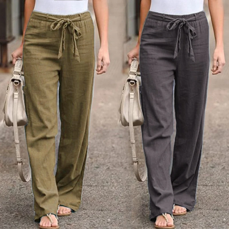 

S-5XL 6Colors Elastic High Waist Ankle-Length Loose Straight Pants Solid Regular Women Daily School Shopping Travel Wear
