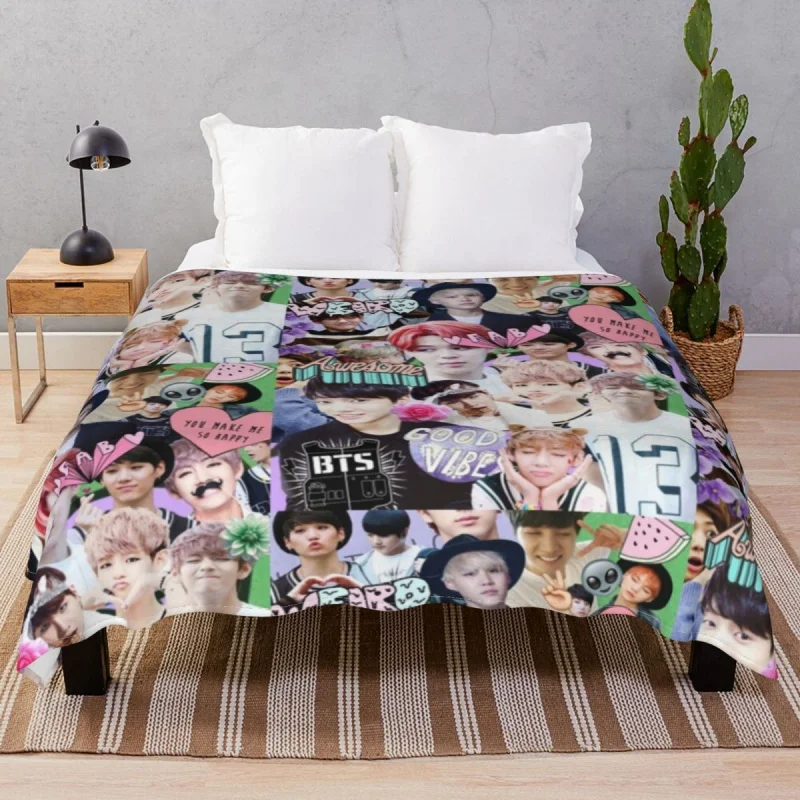 

Kpop Collage Blankets Fleece Spring/Autumn Super Soft Unisex Throw Blanket for Bedding Home Couch Camp Cinema