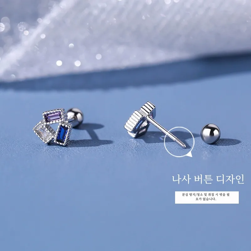 Серьги-гвоздики из стерлингового серебра 925 пробы с геометрическим винтом