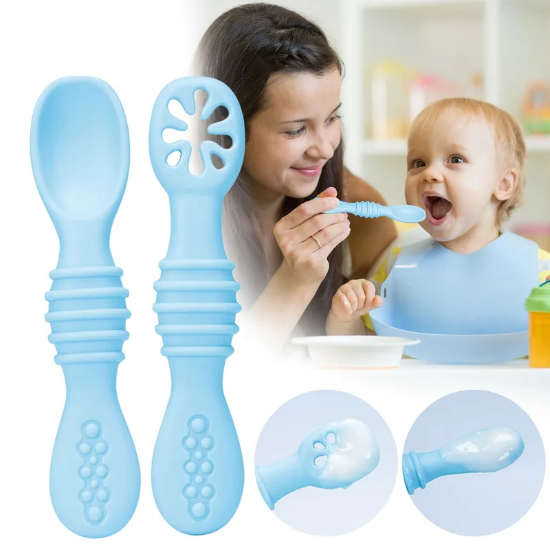 

Baby Silicone Soft Spoon Training Feeding Fruit Color Silicone Training Spoons For Children Kids Infants Temperature Sensing