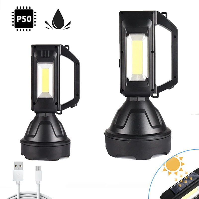 

Solar Powerful LED Flashlight Super Bright Portable Spotlights Waterproof Searchlight USB Torch Lumen Flashlights Torches Lights