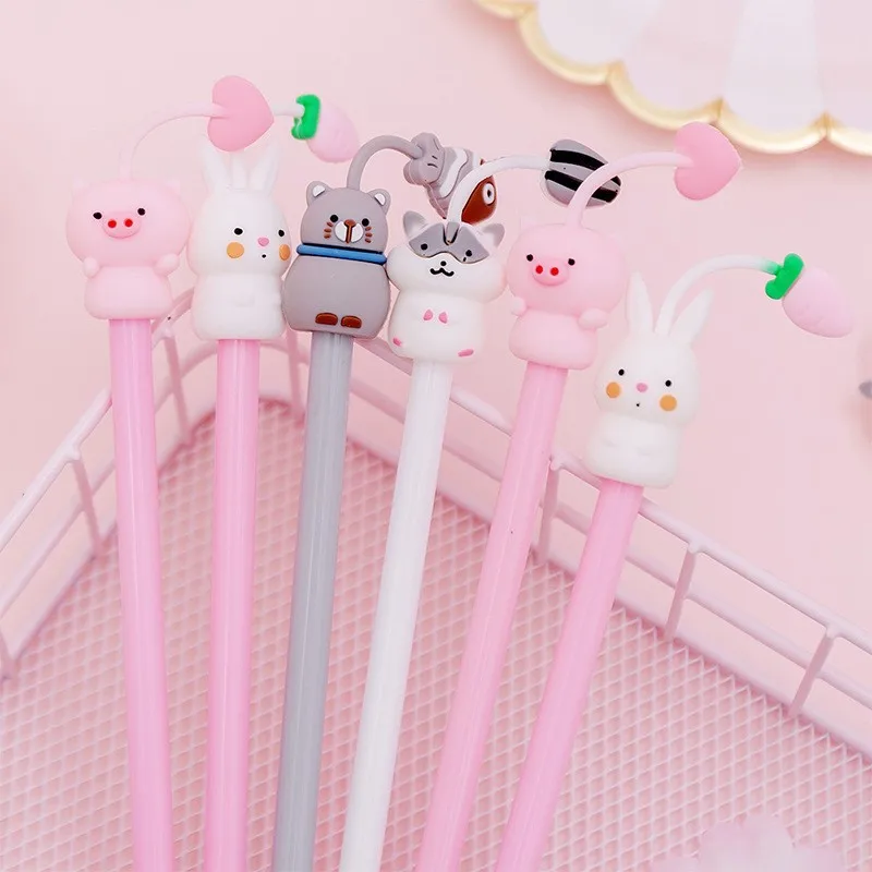 24 Pcs Wholesale Korean Creative Cartoon Cute Pet Park Neutral Pen Small Fresh Cute Student Examination Pen Stationery Supplies