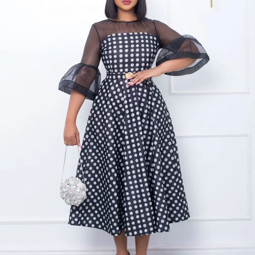 SSEURAT   Women Long Black Dress Cover See Though Plaid Maxi Dresses Long Sleeve Summer Fall Fashion Street Party Club Outfits images - 6