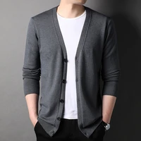 spring and autumn new knitted cardigan youth fashion casual single breasted slim fit big v neck sweater jacket