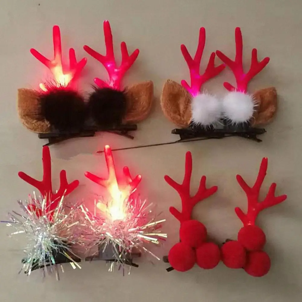 

1 Pair Colorful Balls Mushroom Hair Clips LED Antler Luminous Christmas Hairpins Cosplay Costume