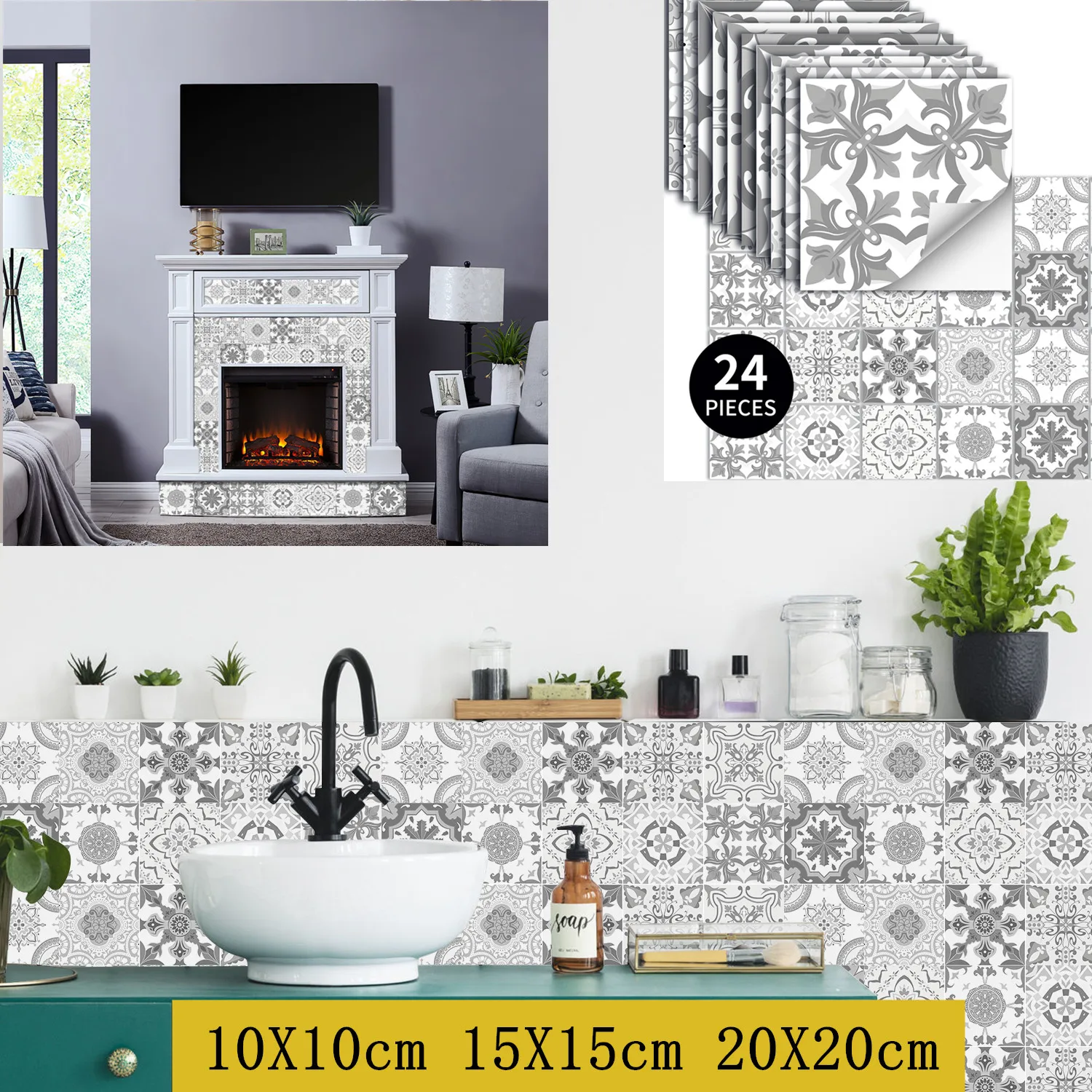 

3D Tiles Wall Stickers Boho Waterproof Bathroom Stairs Furniture Decoration Wallpaper Kitchen Backsplash Tiles Peel and Stick