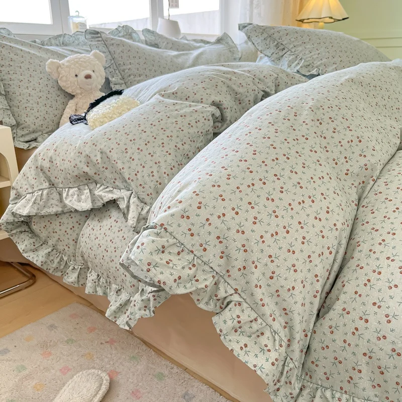 Princess Sle Pure Cotton Quilt Cover 50 X200x230 Korean sle Print Lace Romantic Four-Piece Set