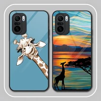 giraffe phone case tempered glass for redmi k40 k20 k30 k50 proplus 9 9a 9t note10 11 t s pro poco f2 x3 nfc cover