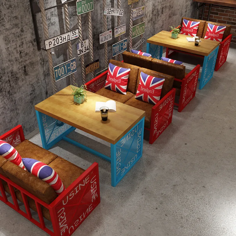 

Retro Iron Art Industrial Style Restaurant KTV Bar Cafe Dining Deck Sofa Table and Chair Combination Factory Direct Sales