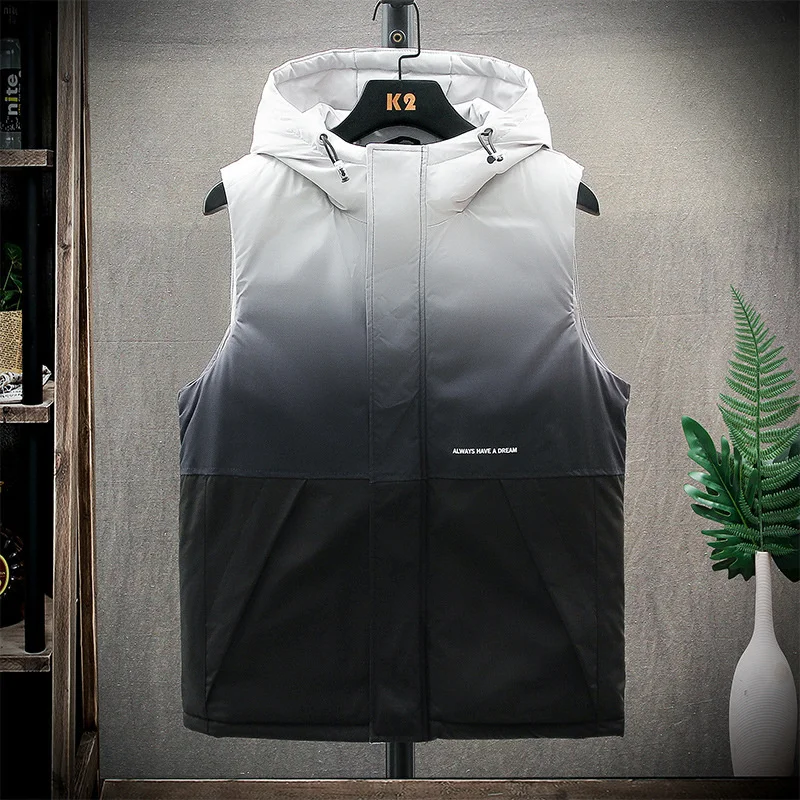 

Gradient Vest Men Fashion Vests Hooded Sleeveless Spring Jacket Coat Casual Waistcoat Male Plus Size 4XL