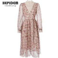 hepidem clothing vestidos mujer chic mesh embroidery lace dresses women hollow out elegant slim autumn split midi dress 69818