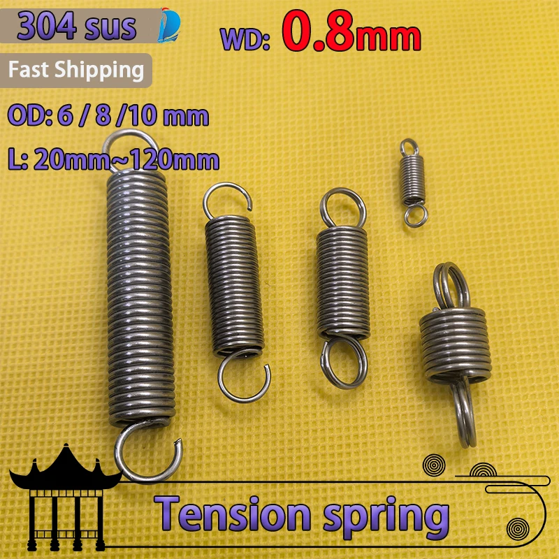 Диаметр проволоки 0,8 мм, нержавеющая сталь 304, маленькая пружина растяжения с открывающимся крючком, откатная пружина, замкнутая петля
