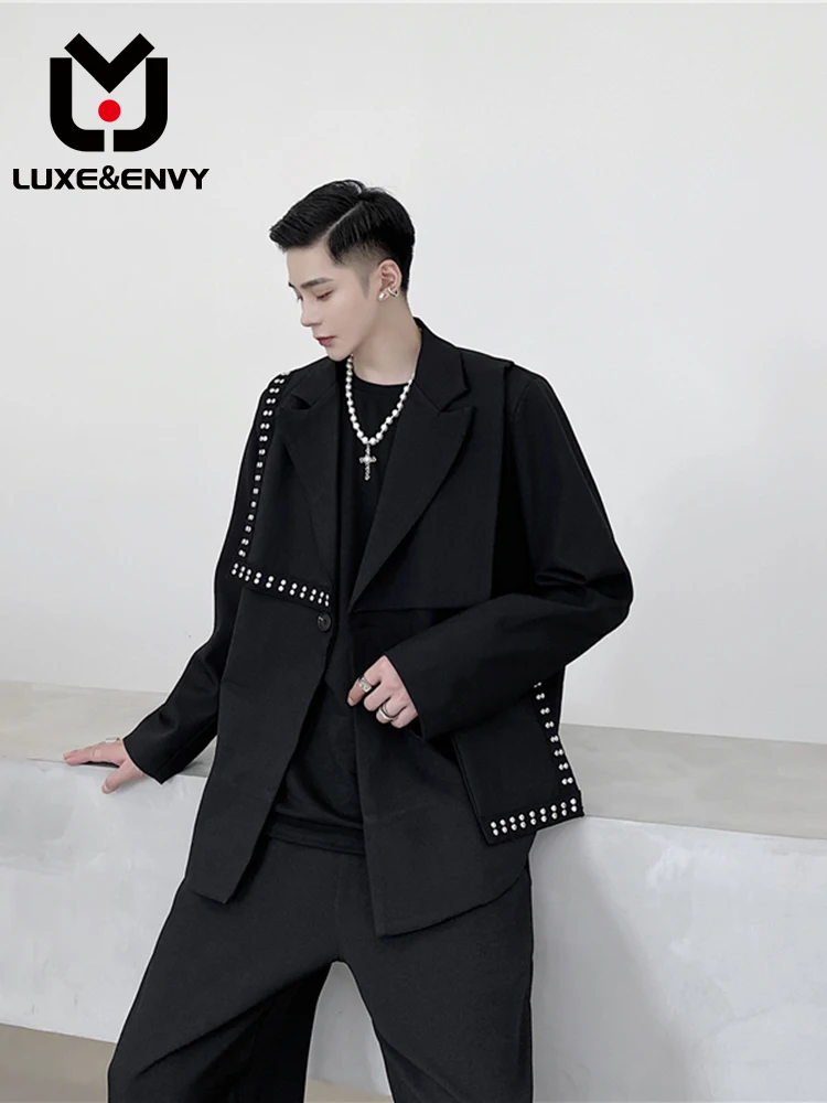 

Роскошный & ENVY, Новинка весна-осень 2023, индивидуальный Асимметричный костюм, мужское дизайнерское повседневное пальто с заклепками