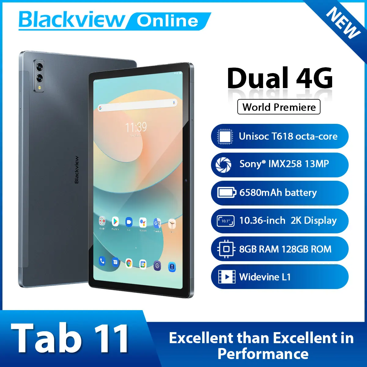 Original Blackview Tab 11 Tablets Octa Core Android 11 Pad 10.36 Inch Unisoc T618 8GB 128GB PC 6580mAh Wifi 2000*1200 Tablet