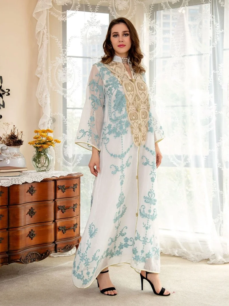 New Morocco Long Dress Muslim Women Ramadan Long Abayas Robes Fancy Maxi Dress French Stylish Islamic Party Dress Spring 2022
