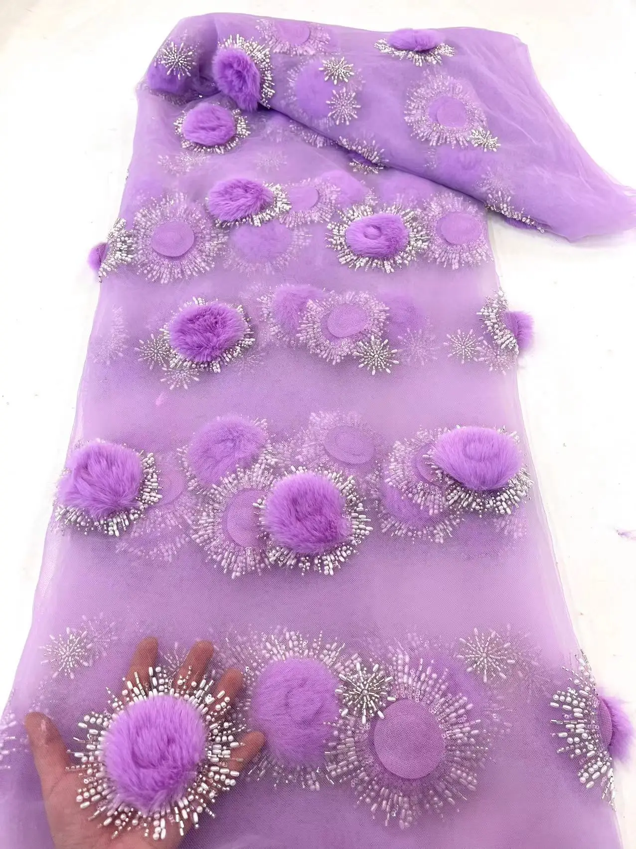 

3D Beads Lace Fabric Latest High Quality Mesh Embroidery Applique 3D Flower Tulle Nigerian Lace Fabrics For Bridal XC070