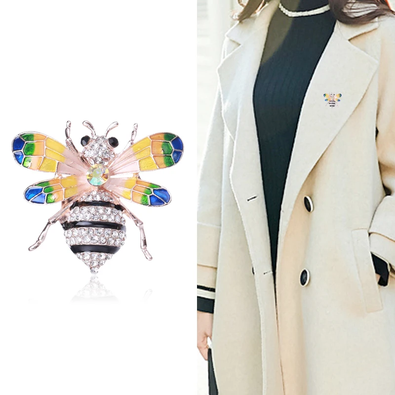 

New Arrival Colorful Drip Oil Brooch Alloy Rhinestone Insect Bee Corsage