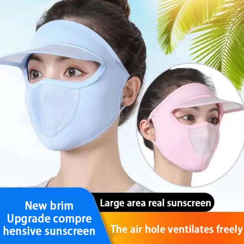 

Summer Sunscreen Ice Silk Mask UV Protection Face Cover Sunscreen Veil Face With Brim Outdoor Cycling Sun Protection Hats Caps