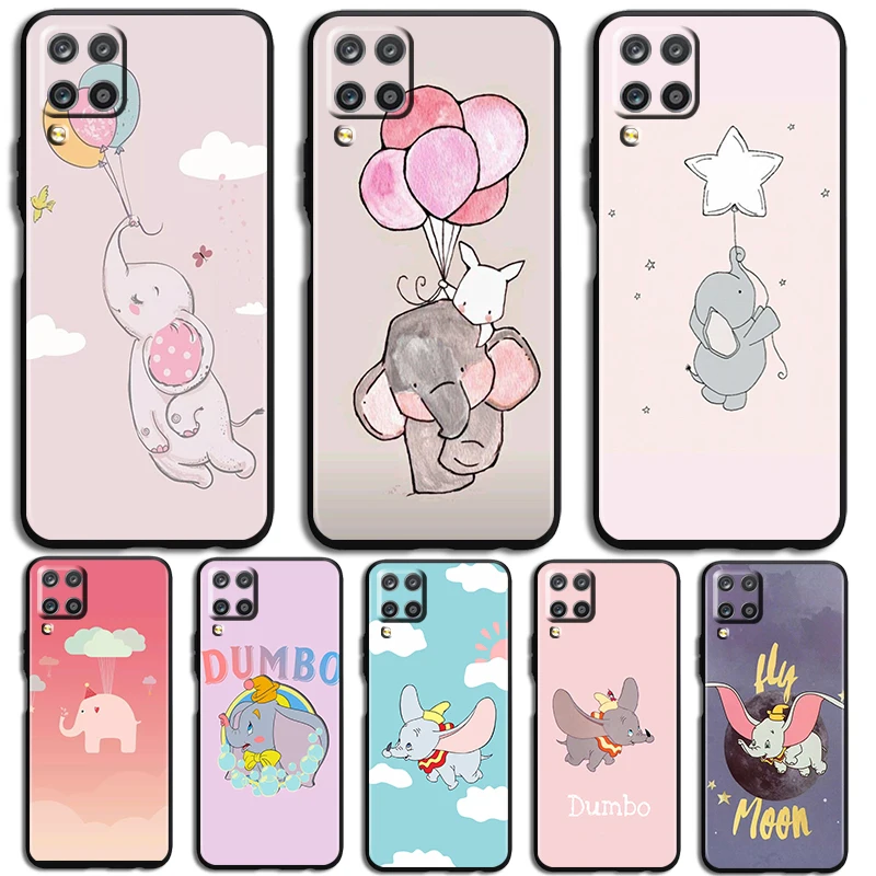 Dumbo Flying Elephant Style Phone Case For Samsung Galaxy A73 A72 A71 A70 A53 A52 A51 A50 A42 A41 A40 A33 A32 A31 A30 A30S Black