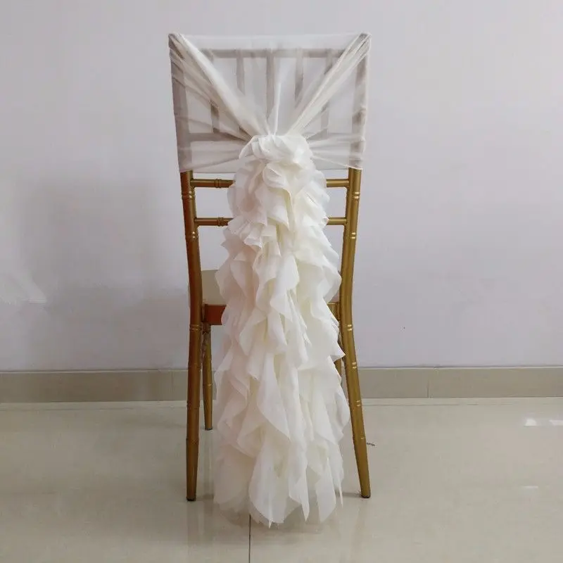 Romantic1pc 135x110cm Ruffled Chair Sash Bow For Cover Banquet Wedding Party Event Christmas Decoration Sheer Organza Fabric