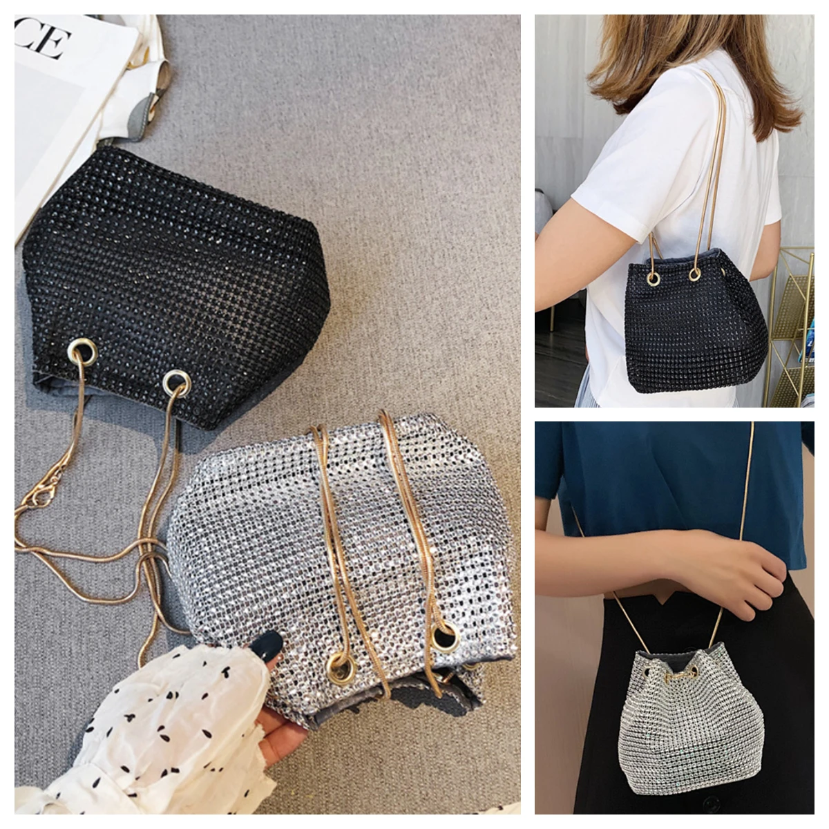 Женская сумка-ведро Стразы женская вечерняя сумка под подмышек женские клатчи