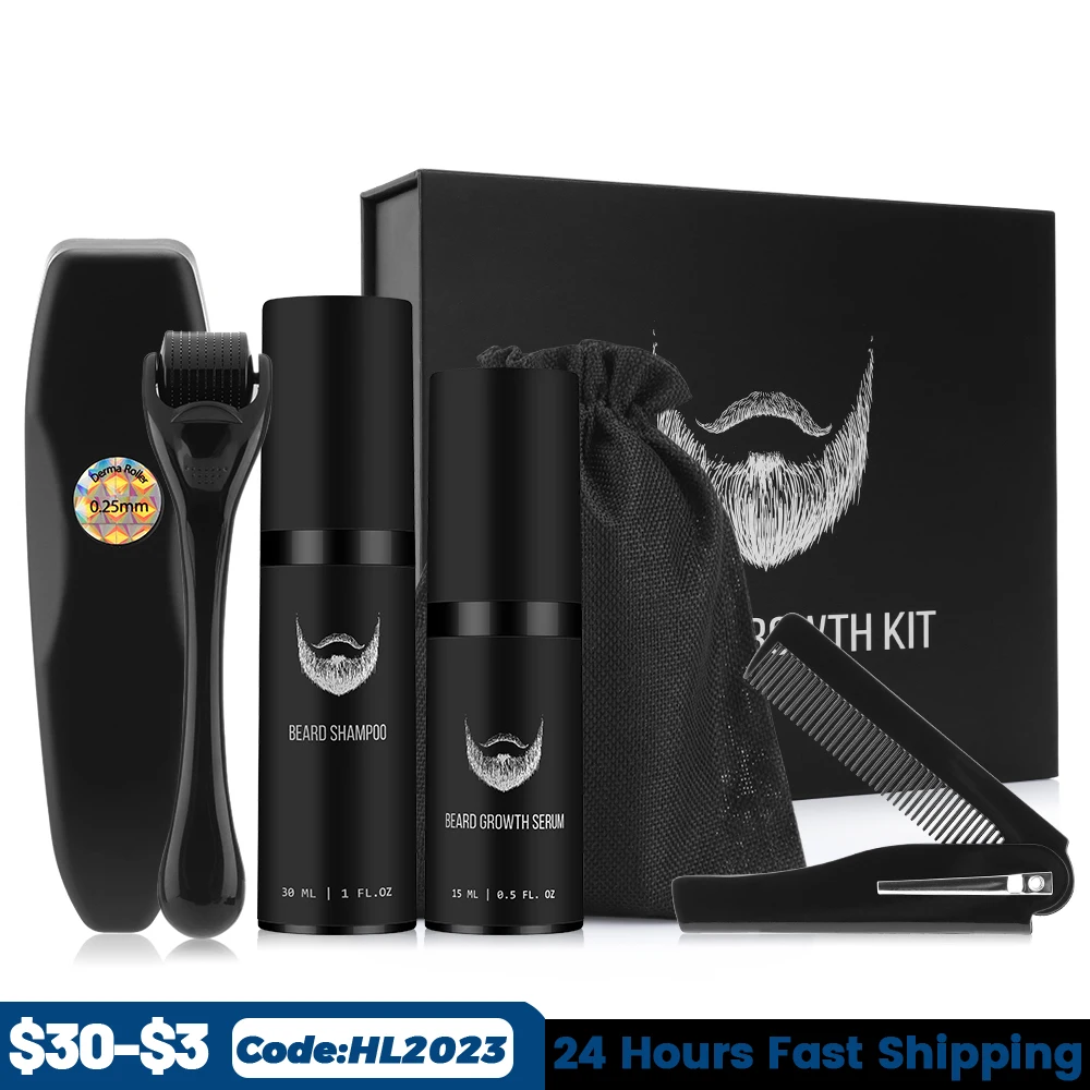 

4pcs / Set The Men Beard Growth Kit Barbe Care Roller for Grow Fast Hair Products Enhancer Essentital Oil Serum Comb Barba