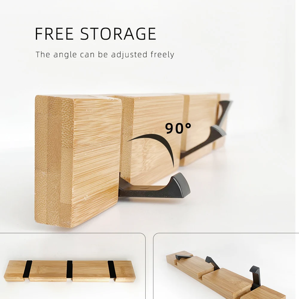 Бамбуковая деревянная полка складные металлические крючки настенные двери