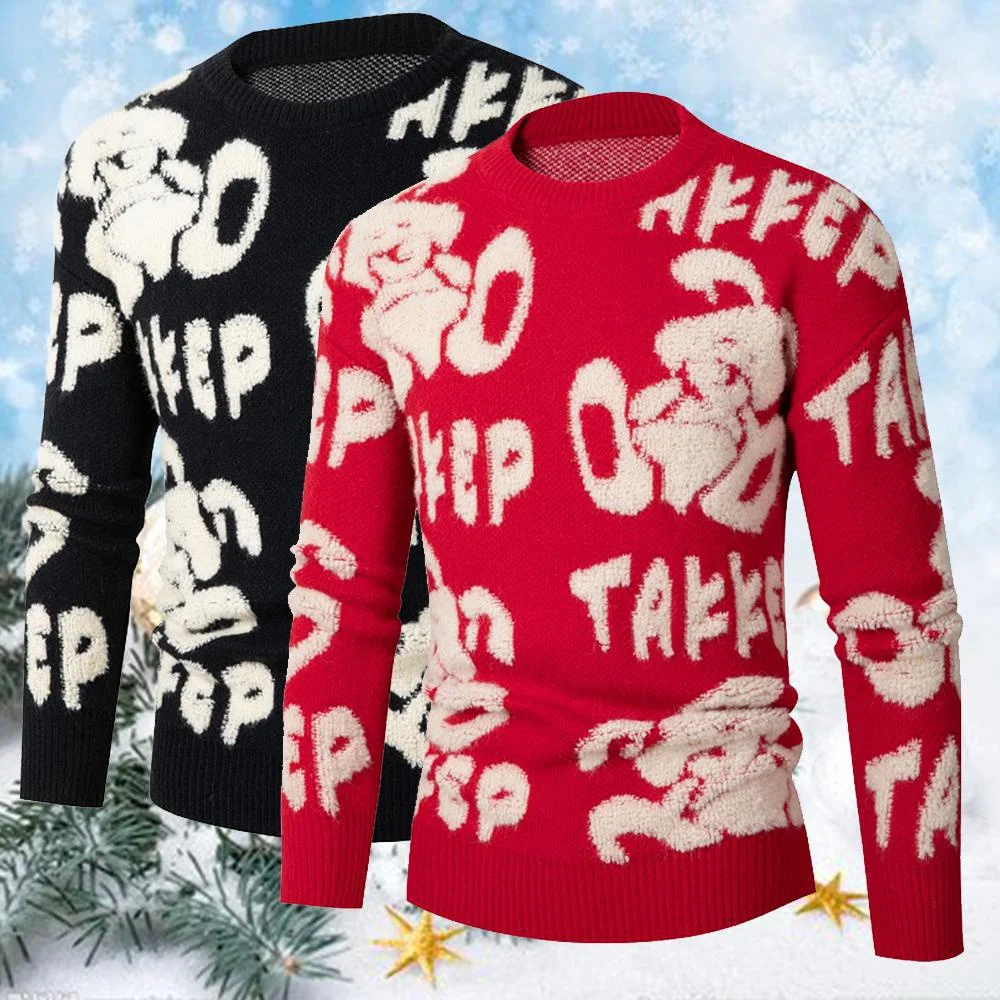 

Knitted Printed Sweater Pullover Men's Loose New Year's Casual Sweater
