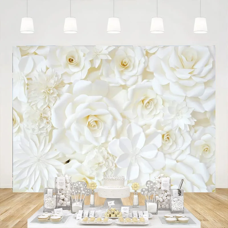 

Wedding Backdrop White Floral Bridal Shower Background for Photography Birthday Baby Shower Party Decorations Banner Props