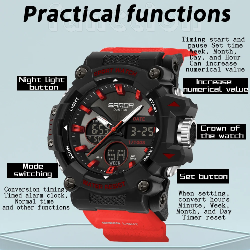 Часы наручные SANDA Мужские Аналоговые модные спортивные цифровые