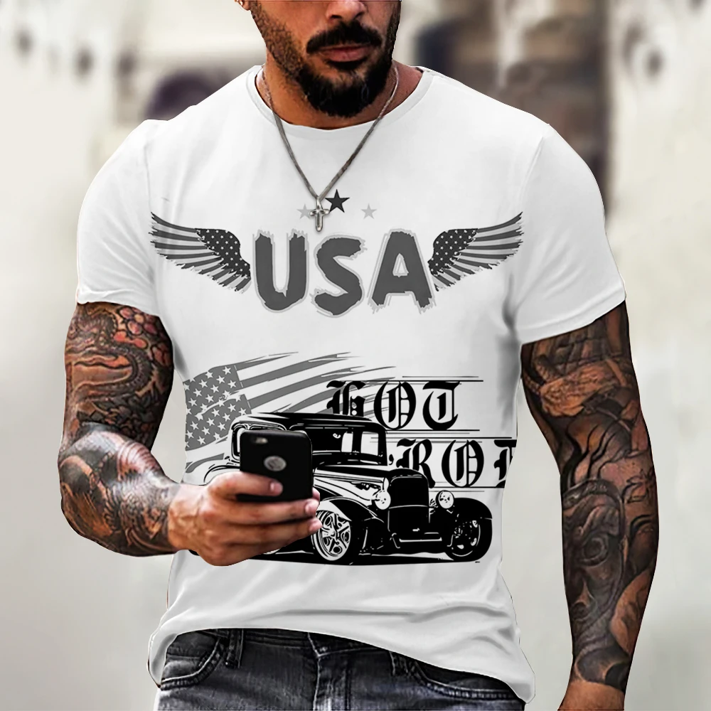 

2023 Oversized Shirt Essentials Eagle Car Men's T-shirt Statue Liberty 3D Printing Military Deftones Top Fitness Kpop Tactical