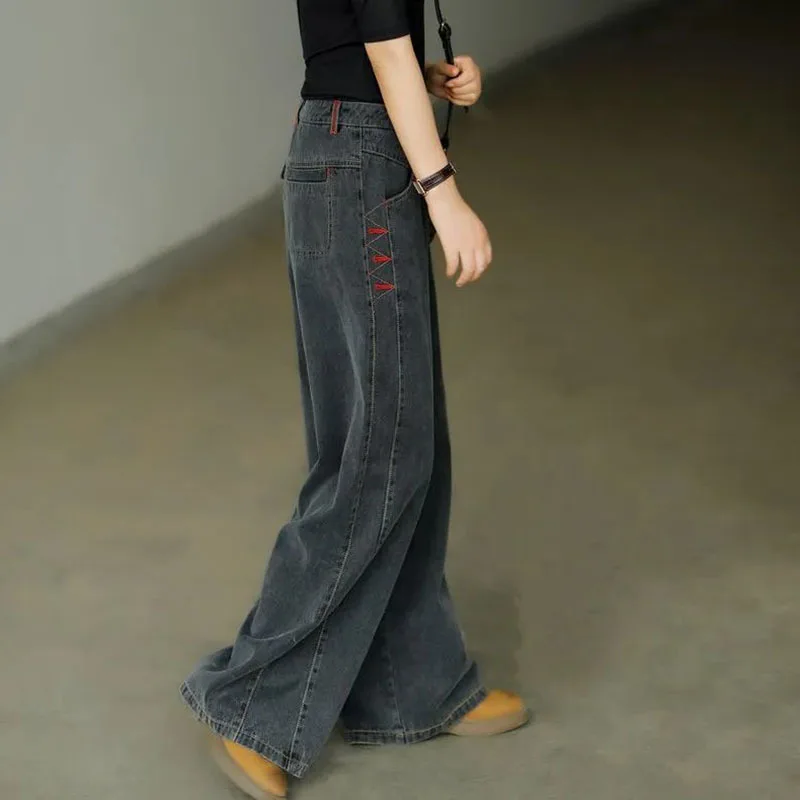 

2023 Women's Wide Leg Jeans Woman High Waisted Trousers Flared Pants Baggy Jean Large Korean Fashion Clothes Clothing Denim Pant